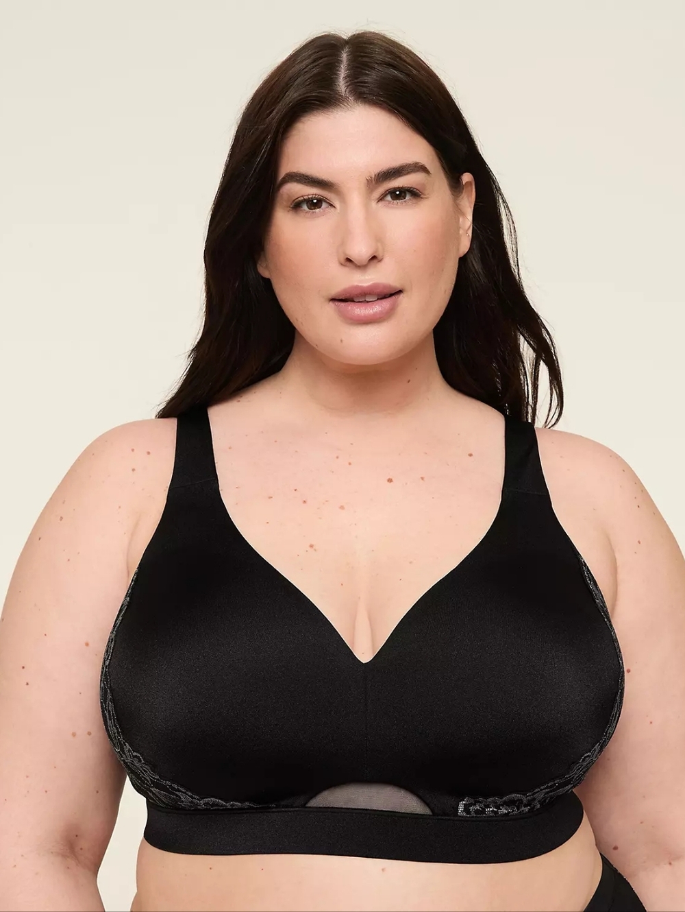 Cacique Comfort Bliss Lightly Lined No-Wire Bra With Lace Black Gold 44DDD WL244